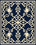 Ornate Ivory Floral Medallion Navy Rug
