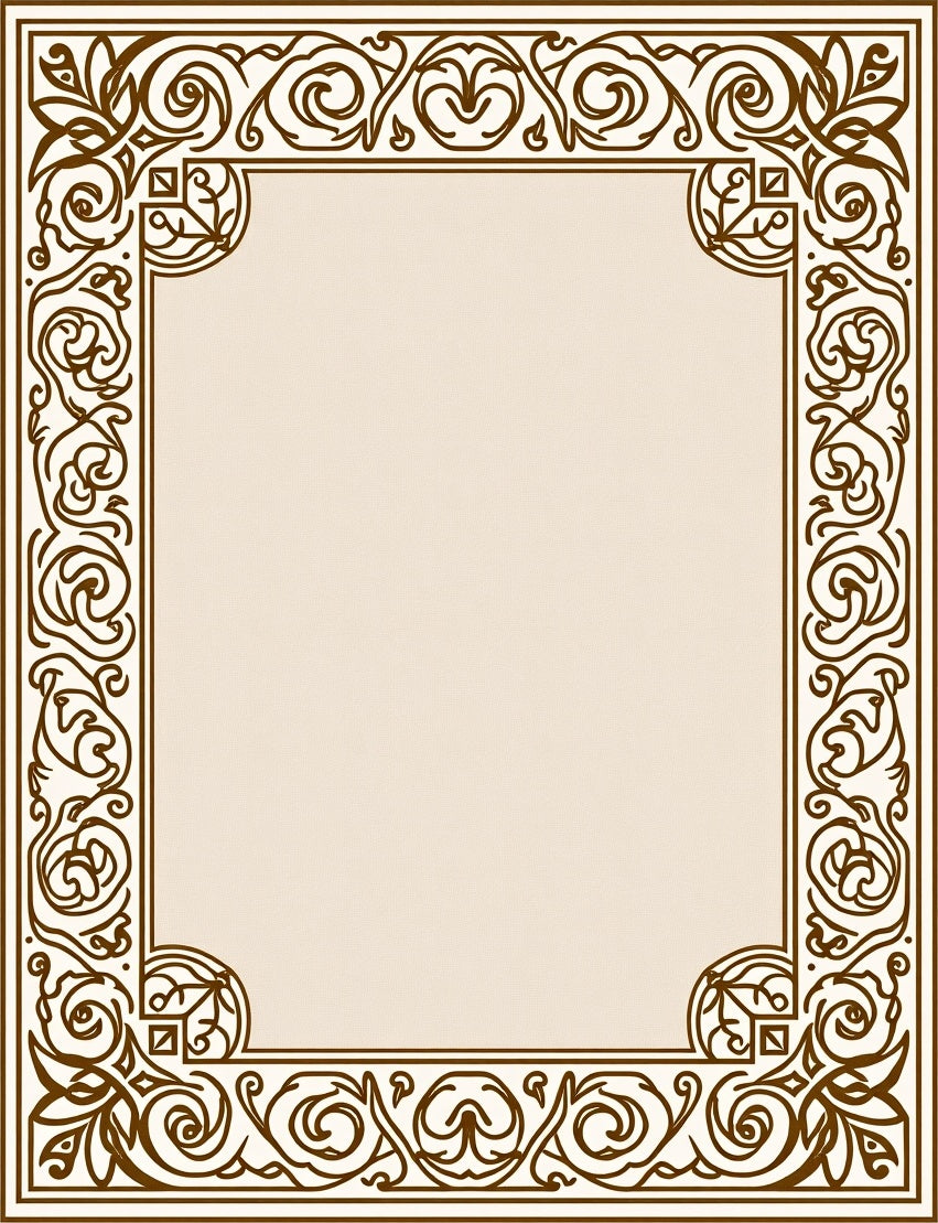 Ornate Brown Floral Border Rug