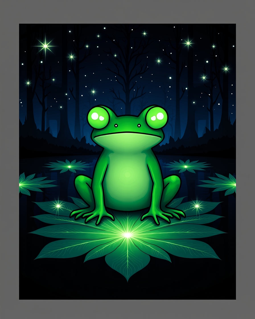 Whimsical Green Frog Night Forest Rug