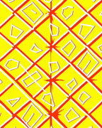 Bright Yellow Red Geometric Diamond Shape Rug