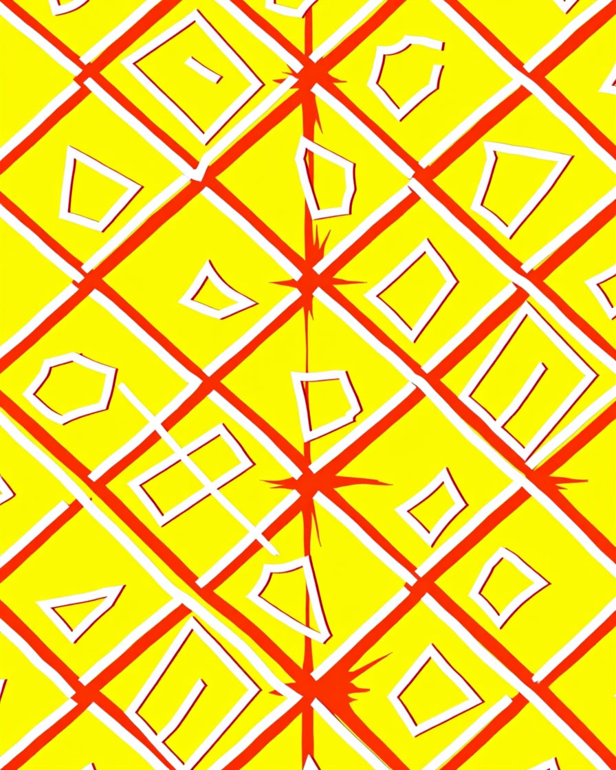Bright Yellow Red Geometric Diamond Shape Rug