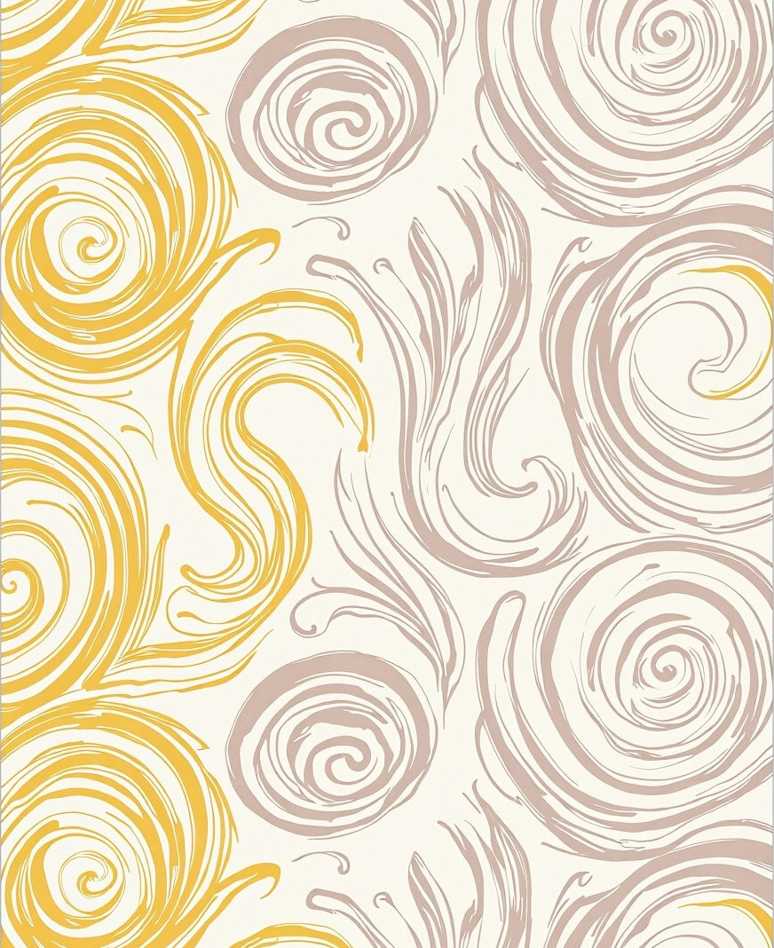 Golden Beige Swirl Botanical Rug