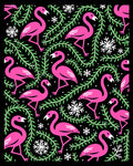 Pink Flamingos Green Foliage Snowflakes Rug