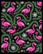 Pink Flamingos Green Foliage Snowflakes Rug