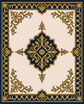 Navy Gold Elaborate Scroll Medallion Rug