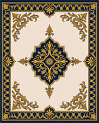 Navy Gold Elaborate Scroll Medallion Rug