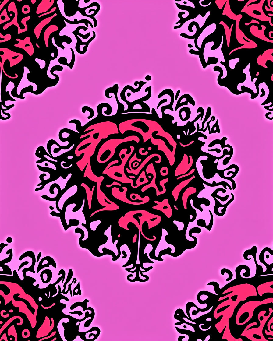 Pink Black Abstract Floral Mandala Rug