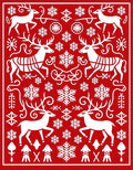 Red White Reindeer Snowflakes Folk Art Rug