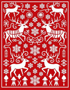 Red White Reindeer Snowflakes Folk Art Rug