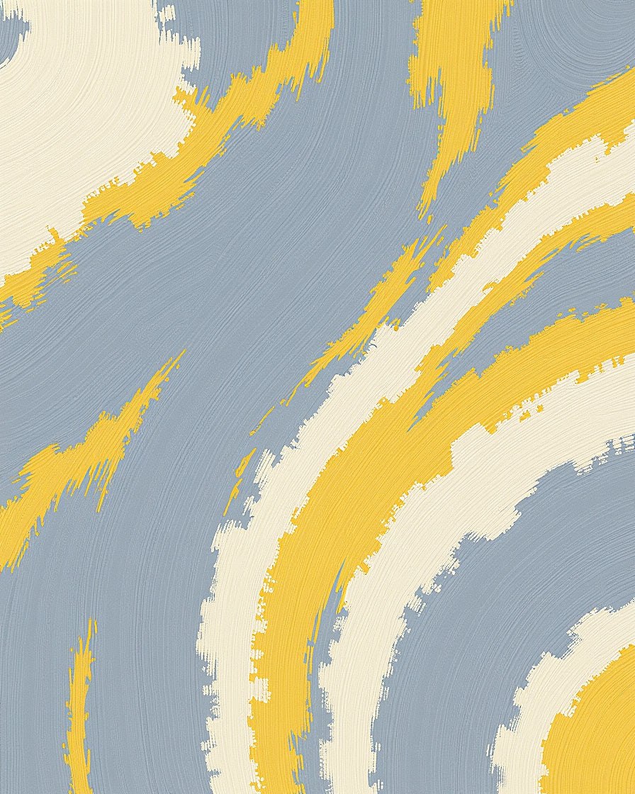 Textured Blue Yellow Brushstroke Swirls Rug