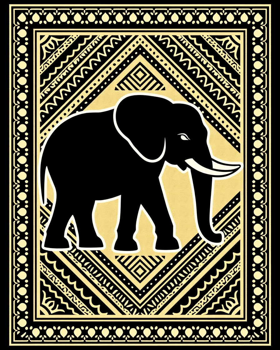 Black Elephant BORDERED Geometric BOLD Rug