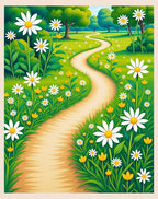 Whimsical White Daisy Meadow Path Rug