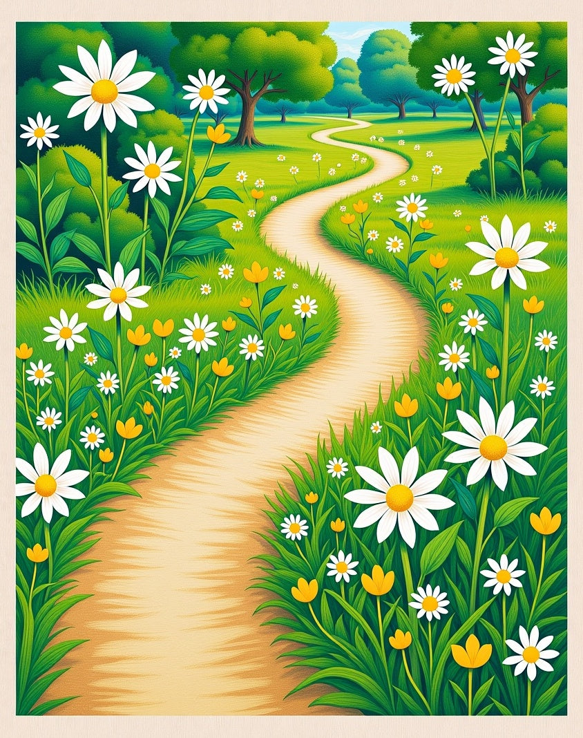Whimsical White Daisy Meadow Path Rug