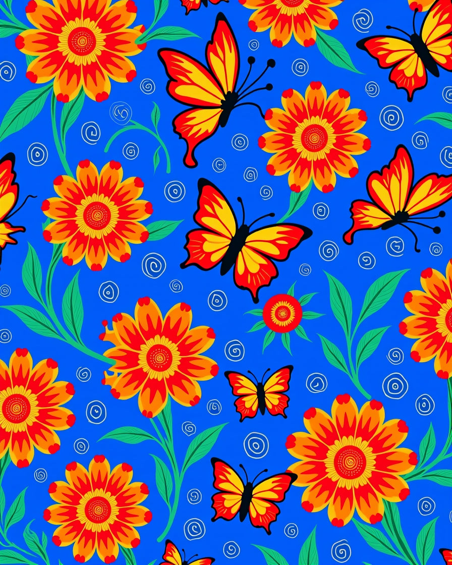 Vibrant Red Yellow Butterfly Flower Garden Rug