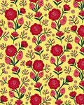 Vibrant Red Floral Garden Yellow Rug