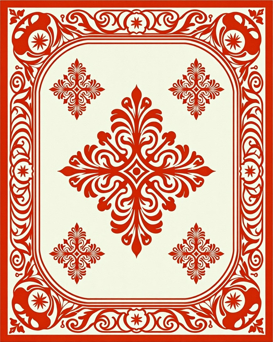 Crimson Crested Floral Frame Rug