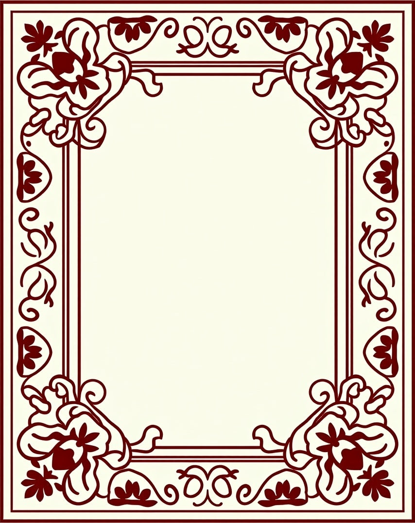 Ornate Burgundy Floral Border Rug