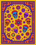 Vibrant Skulls Floral Border Art Rug