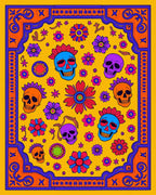 Vibrant Skulls Floral Border Art Rug