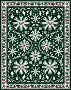 Dark Green White Red Floral Medallion Rug