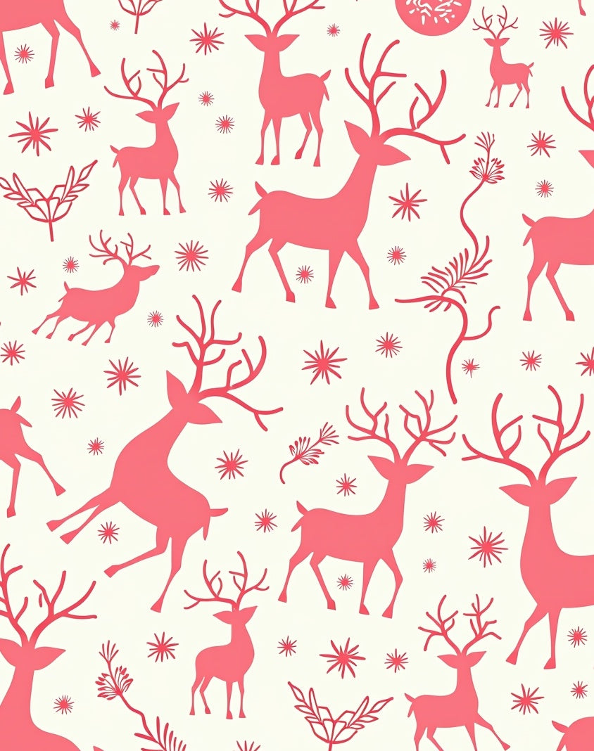 Coral Reindeer Snowflake Winter Scene Rug