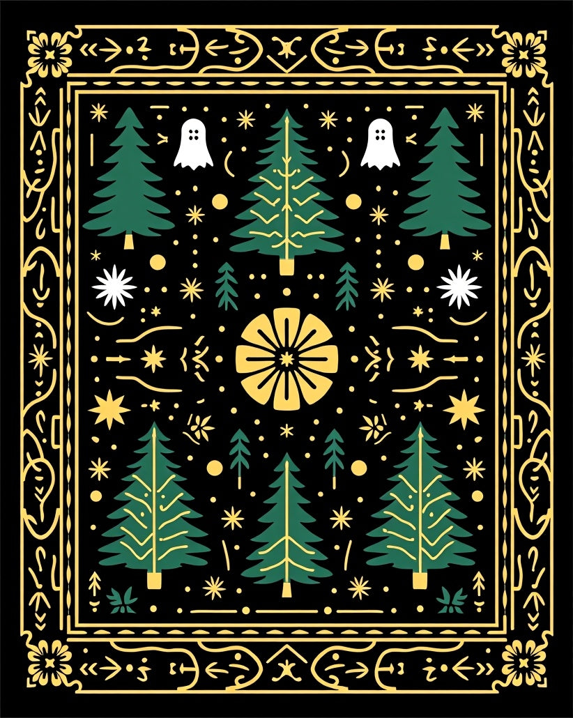 Whimsical Black Green Tree Ghost Rug