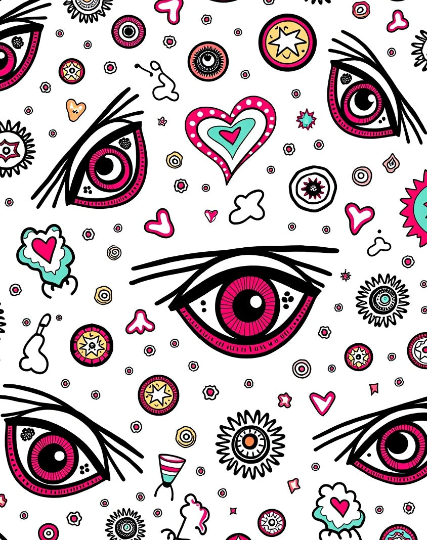 Whimsical Pink Eye Hearts and Stars Rug