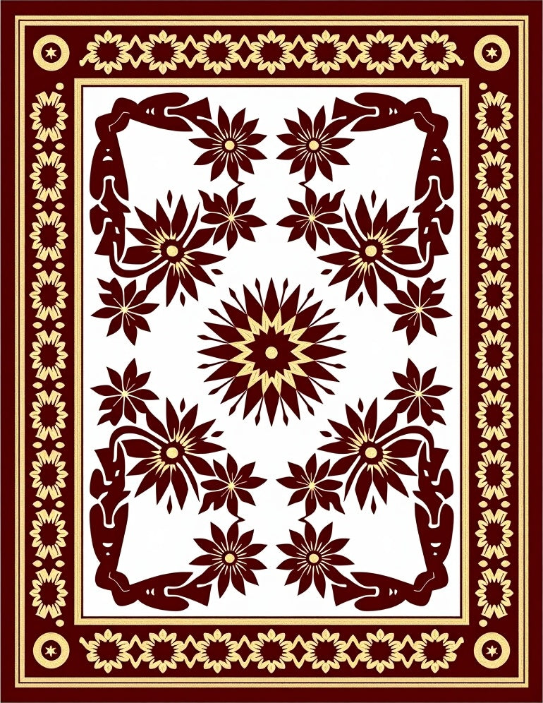 Ornate Crimson Bloom Center Rug
