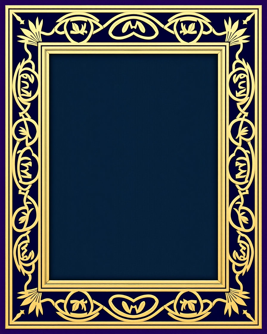 Elegant Gold Blue Floral Border Rug