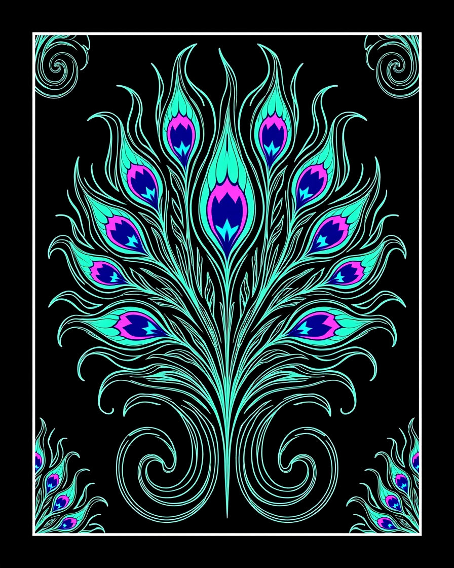 Teal Pink Peacock Feather Explosion Rug