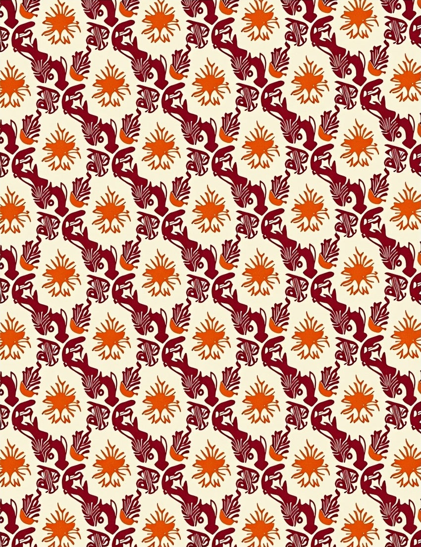 Crimson Orange Sunburst Medallion Rug
