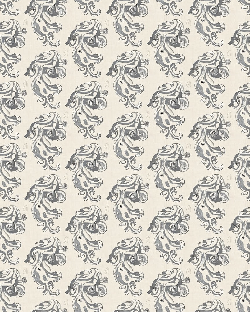 Monochromatic Sketchy Octopus Repeating Arrangement Rug