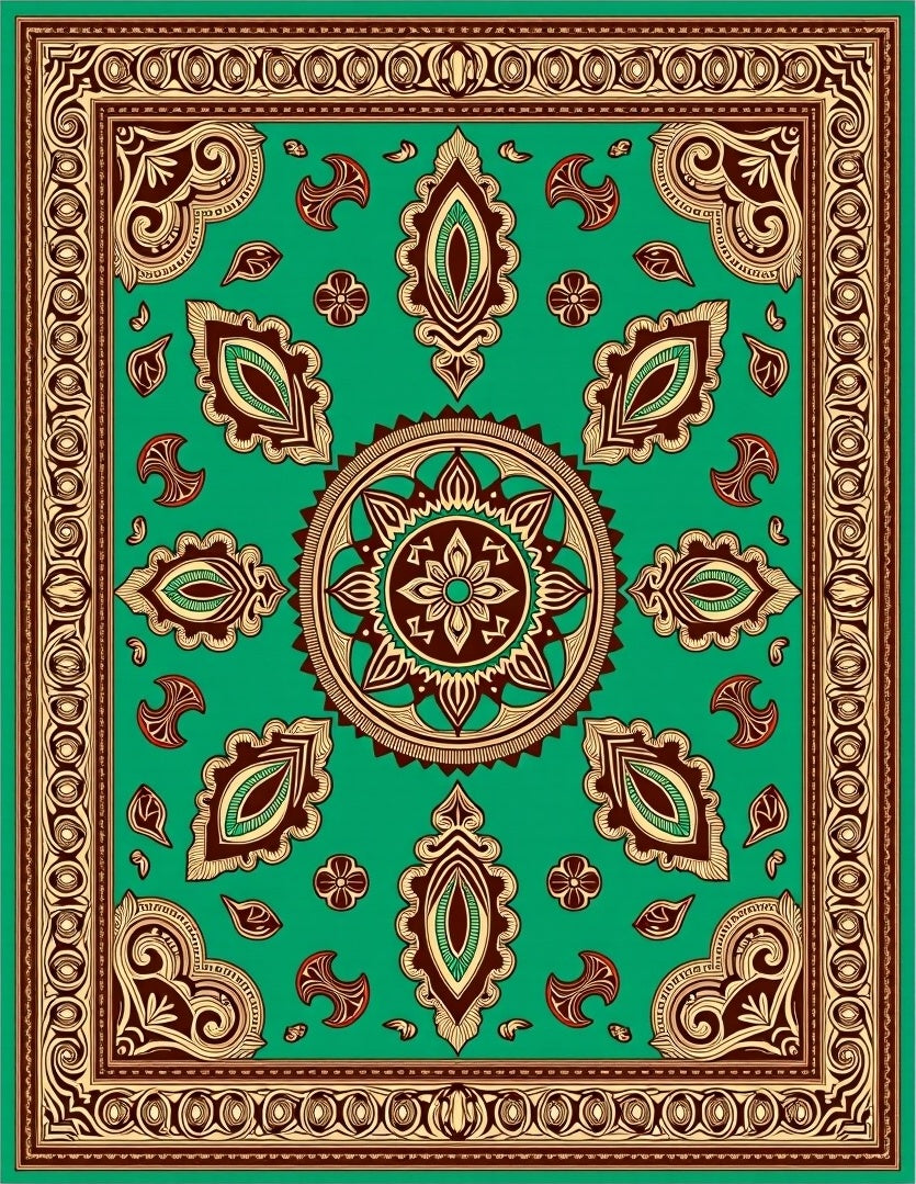 Emerald Jade Medallion Ornamental Rug