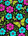 Vibrant Neon Pink Blue Butterfly Garden Rug