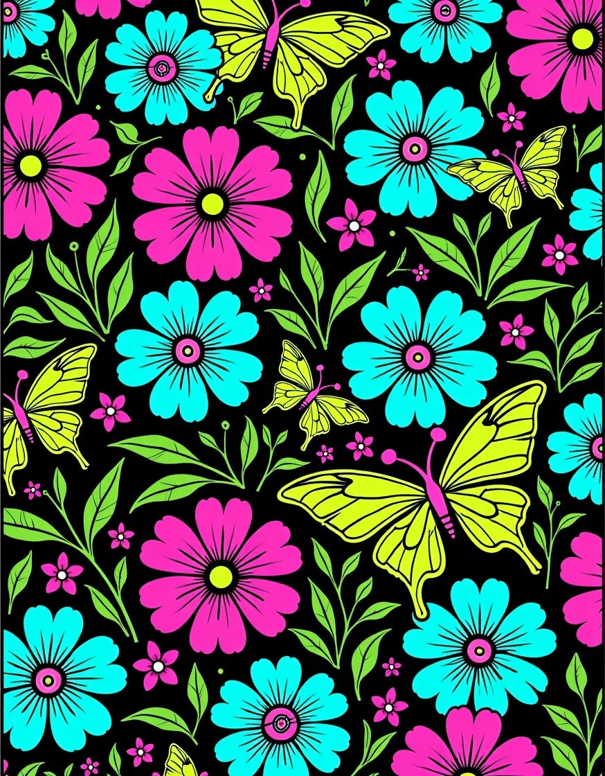 Vibrant Neon Pink Blue Butterfly Garden Rug