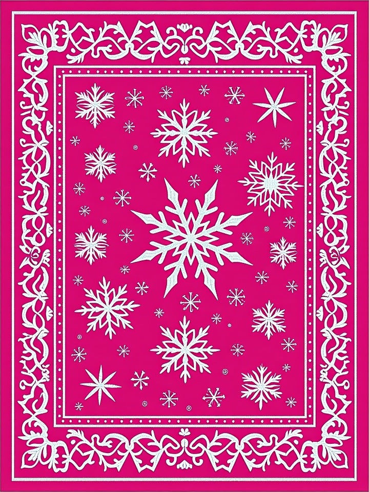 Fuchsia Snowflakes Border Medallion Rug