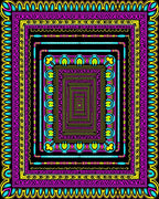 Vibrant Pink Teal Yellow Geometric Borders Rug