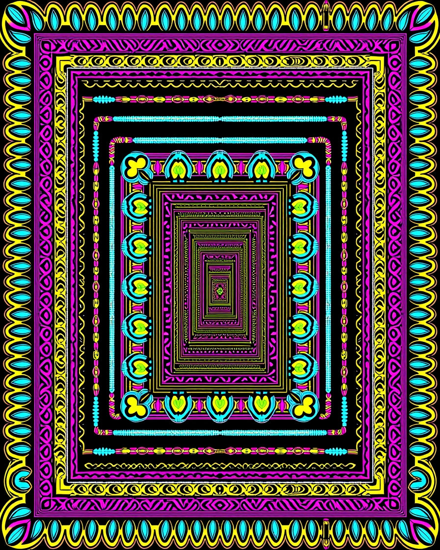 Vibrant Pink Teal Yellow Geometric Borders Rug