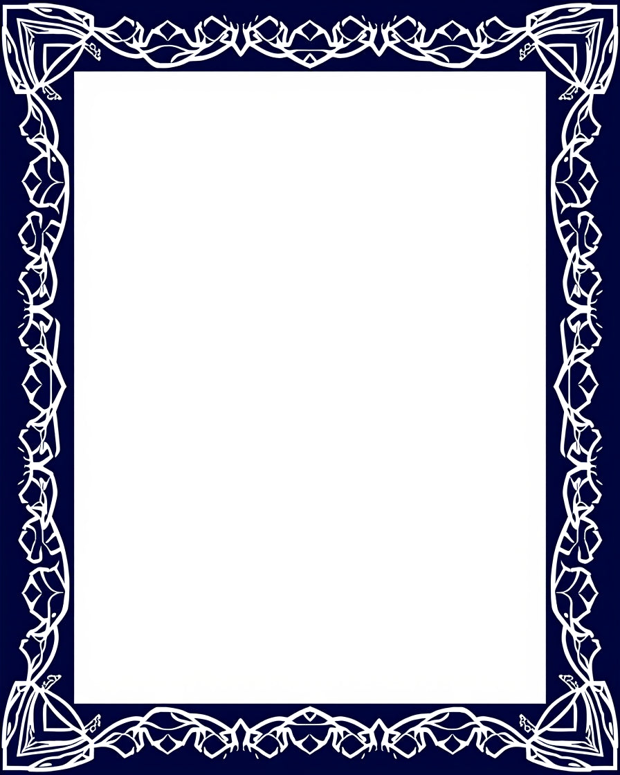 Dark Blue White Ornate Scroll Border Rug