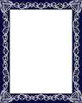 Dark Blue White Ornate Scroll Border Rug