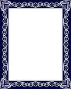 Dark Blue White Ornate Scroll Border Rug