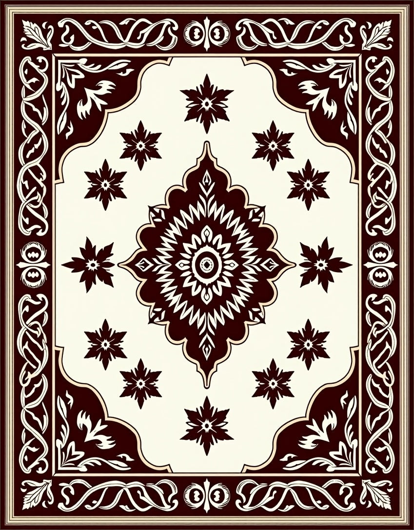 Elegant Crimson Floral Medallion Border Rug