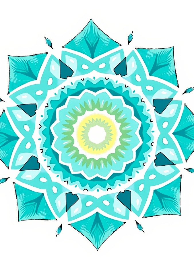 Aqua Teal Floral Mandala Harmony Rug