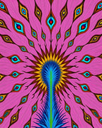 Vibrant Pink Peacock Feather Burst Rug