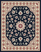 Crimson Ivory Floral Medallion Navy Rug