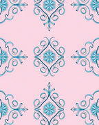 Aqua Floral Medallion Pink Background Rug