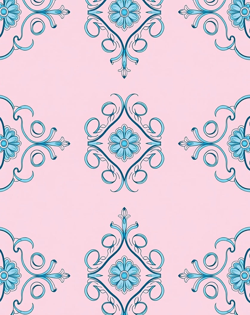 Aqua Floral Medallion Pink Background Rug