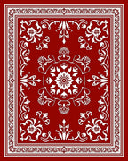 Ornate White Floral Red Centerpiece Rug