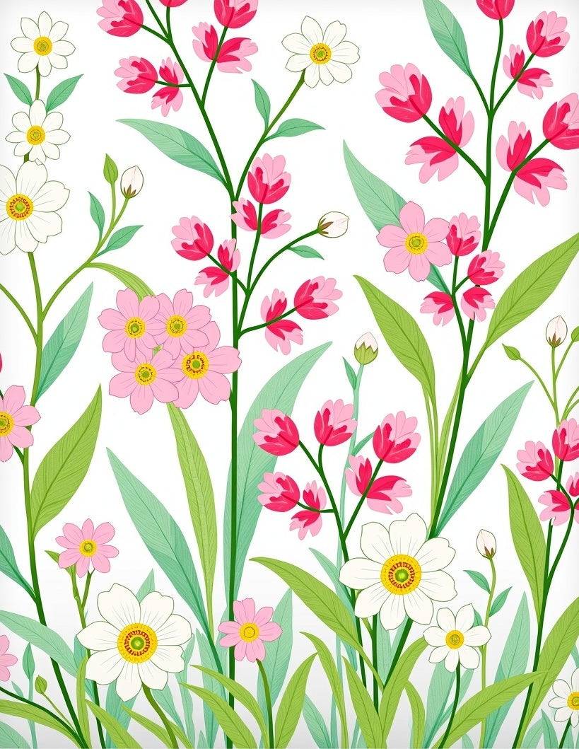 Pink White Floral Garden Meadow Rug