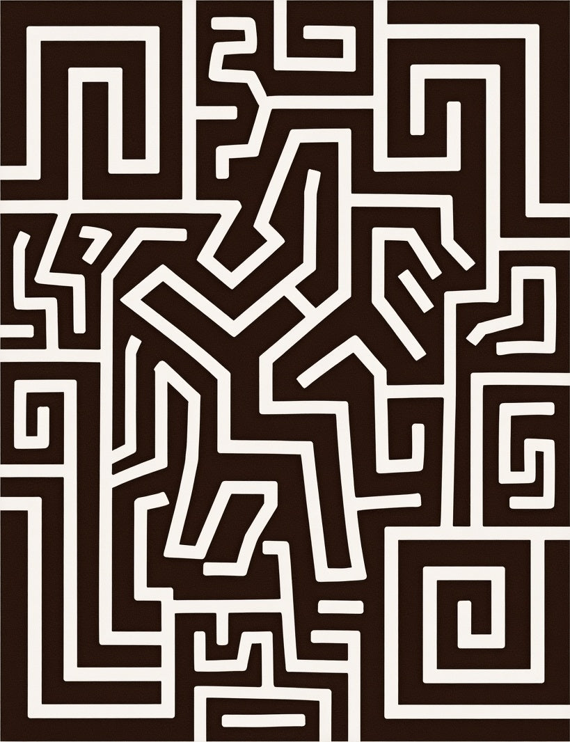 Abstract Black White Geometric Labyrinth Rug